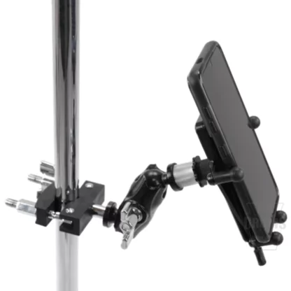 Gibraltar SC-DASS Dual-Adjust Smartphone Stand-Mount on a stand with a phone